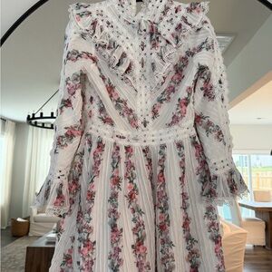 Ivy City Co. Floral Lace Long Sleeve Ruffle Dress